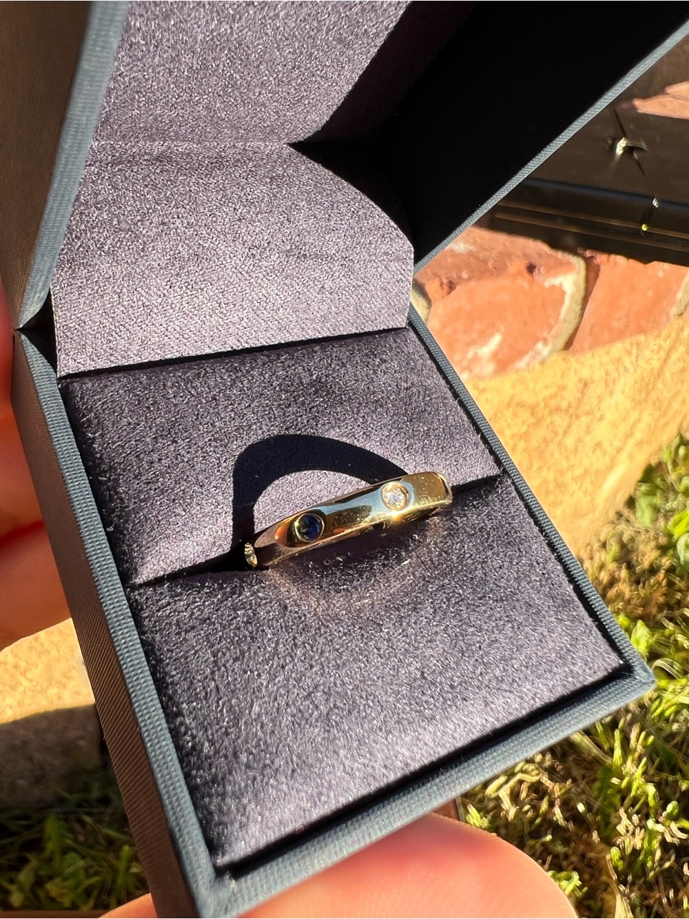 10k Solid Gold Band Ring with sapphire and diamond accents